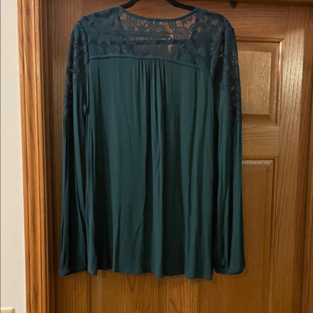 Maurices Dark Green Lace Detail Blouse - Picture 2 of 4